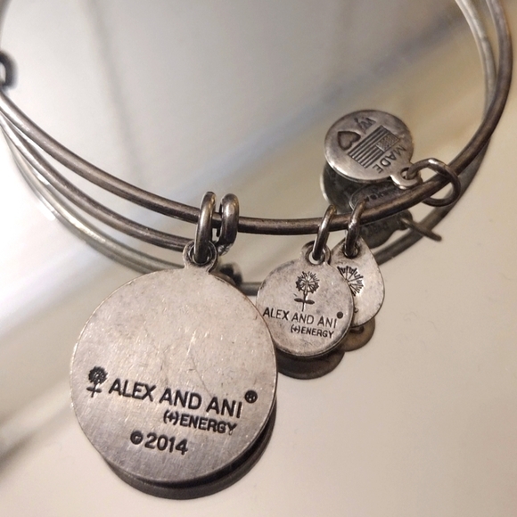 Alex And Ani Set Of 3 Words Silver Adjustable Bangles - Picture 10 of 10